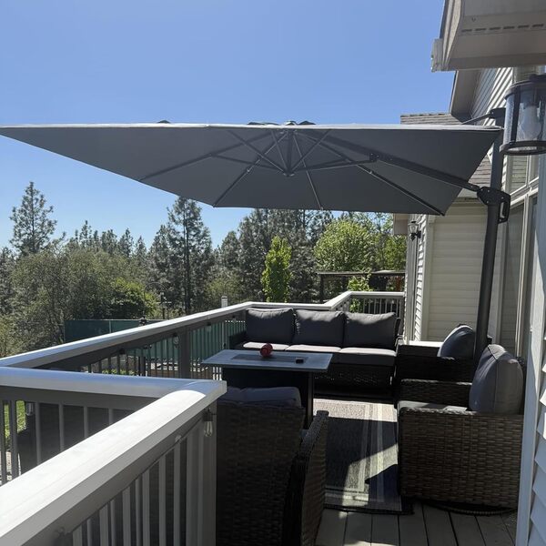 PURPLE LEAF Parasol De Jardin Extérieur 2,7 x 3,5 m Rectangulaire avec Pied en Croix, Parasol Déporté en Aluminium avec Protection UV Toile 240 gr/m2, Parasol avec Inclinaison et Rotation 360°, Gris