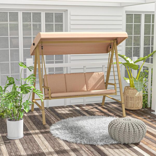 Outsunny Balancelle de Jardin 3 Places Toit Inclinaison réglable épais Coussins Amovibles Polyester Acier époxy Beige