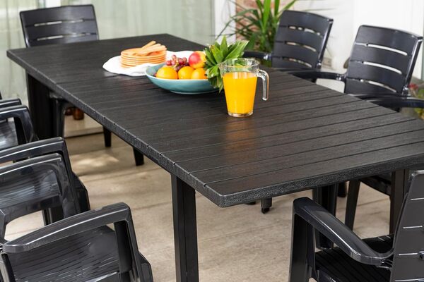 RATTATAN Thomas XL - Table de Jardin rectangulaire Extensible 180/240 avec Structure en Acier et Plateau de Haute qualité en polyéthylène au Design Bois raffiné (Anthracite)