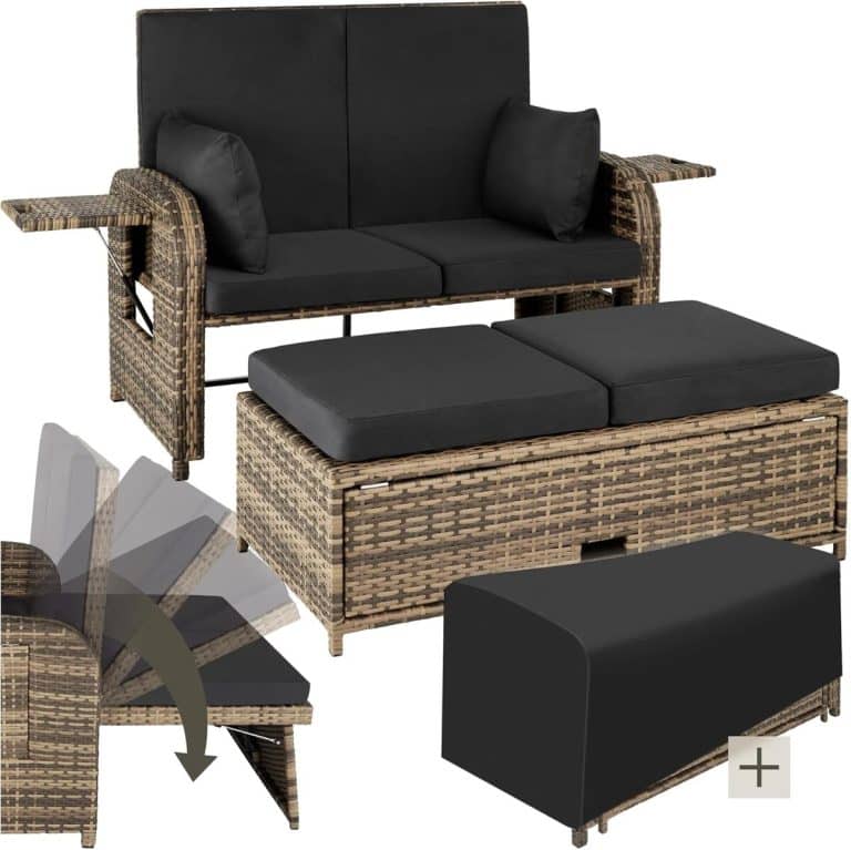 Salon De Jardin 2 Places TecTake - Fauteuils En Poly Rotin Et Acier époxy - Table D'appoint Incluse - Pour Balcon, Terrasse, Jardin - Gris