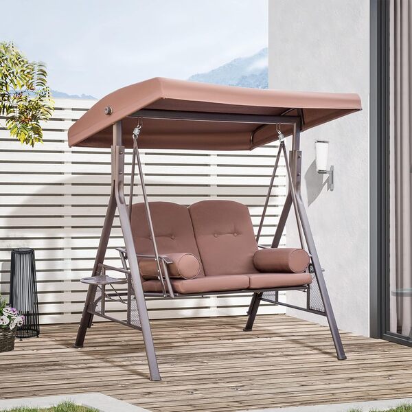 Outsunny Balancelle de Jardin 2 Personnes avec Toit Inclinaison réglable Polyester filé 157 x 118 x 180 cm Marron