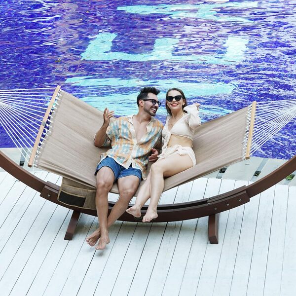 Lazy Daze Hammocks Hamac extérieur double de 3,4 m, en tissu oléfine à séchage rapide, avec barre d'écartement et chaînes, capacité de 204 kg, kaki