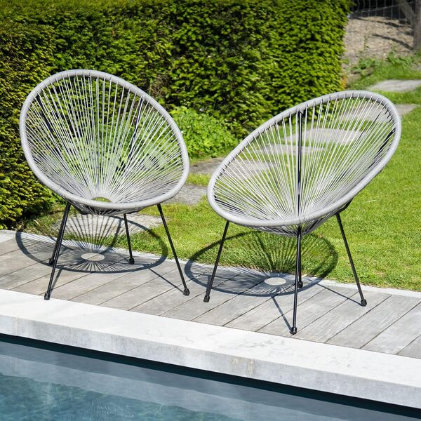 Happy Garden Lot de 2 fauteuils œuf Acapulco Gris