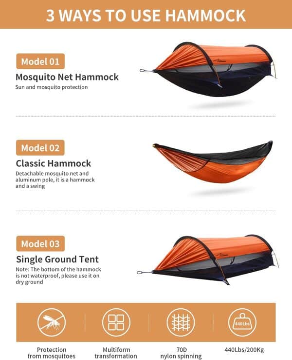 Travel Bird Tente hamac de camping avec moustiquaire et pare-soleil, extra large pour 2 personnes, hamac léger à suspendre avec sangles d'arbre, tente de bivouac pour l'extérieur, la randonnée et les