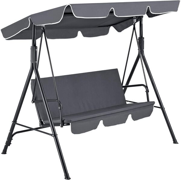 [en.casa] Balancelle de Jardin 3 Places Balançoire avec Auvent Réglable Amovible pour Terrasse Charge Maximale 270 kg Housse Imperméable Polyester Structure Acier 172 x 112 x 152 cm Gris Foncé