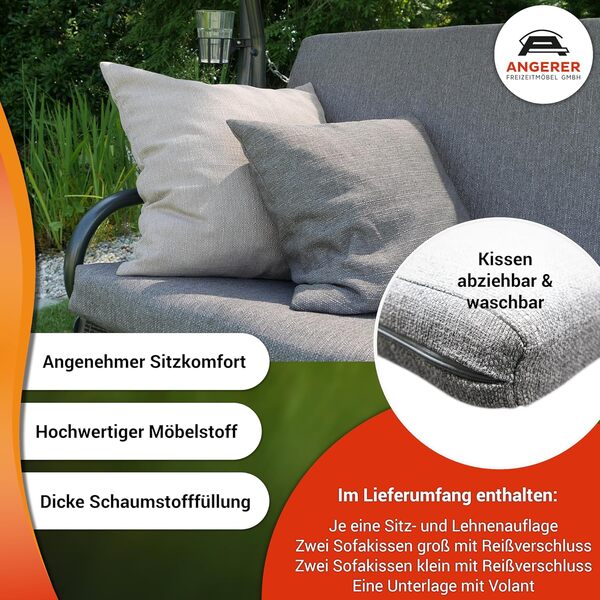 Angerer Freizeitmöbel GmbH Drift Smart Balancelle de Jardin, fabriquée en Allemagne, pour s'asseoir, se Coucher et se détendre, Fonction lit, Montage Facile (Gris Clair)