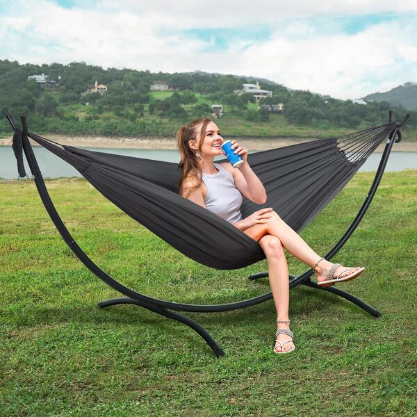 SUNCREAT Hamacs debout pour terrasse, hamac portable avec support, pliable, en attente de brevet, gris foncé