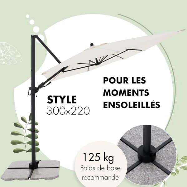 Doppler Derby Style Parasol, Parapluie 300 x 220cm off-white, pivotant à 360°, pendulaire, étanche et basculant, avec pied en croix – pour jardin ou terrasse
