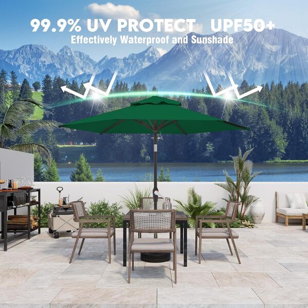 Parasol de patio de 2,3 m pour table de marché avec inclinaison et manivelle, parasol d'extérieur rond robuste pour jardin, terrasse, jardin, piscine et plage