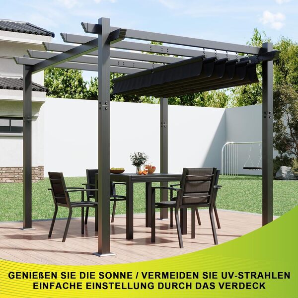 Devoko Pergola Aluminium 3x3, Pergola Jardin Exterieur, avec Fixations Magnétiques et Zone d'ombrage Réglable, Cadre en Aluminium, Convient pour Les Jardins et Les Cours,Noir