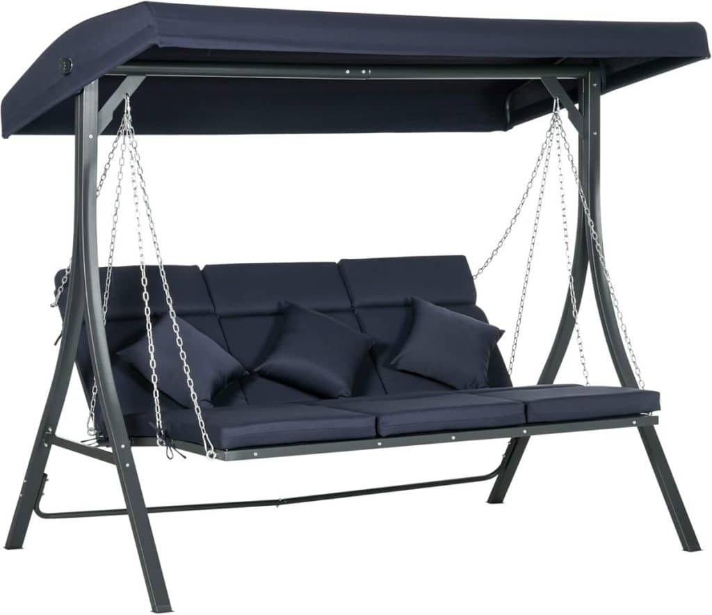 Test balançoire hollywoodienne Outsunny 3 places avec toit solaire