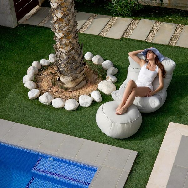 Aiire Fauteuil Pouf Exterieur avec Repose Pieds - Pouffe Géant Moderne XXL Adulte ou Ado avec Remplissage pour Jardin et Piscine – Gros Bean Bag XXL ou Coussin de Sol Gris Foncé