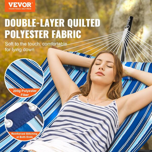 VEVOR Hamac pour Deux Personnes avec Support, capacité de Charge 217 kg, hamac Double avec Barre d'écartement incurvée, Oreiller Amovible et Sac de Transport Portable hamac autoportant pour extérieur