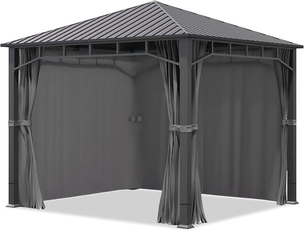 TOOLPORT Tonnelle de Jardin 3x3 m Toit en Acier, 4 parois latérales en Gris, profilé env. 90x90 mm