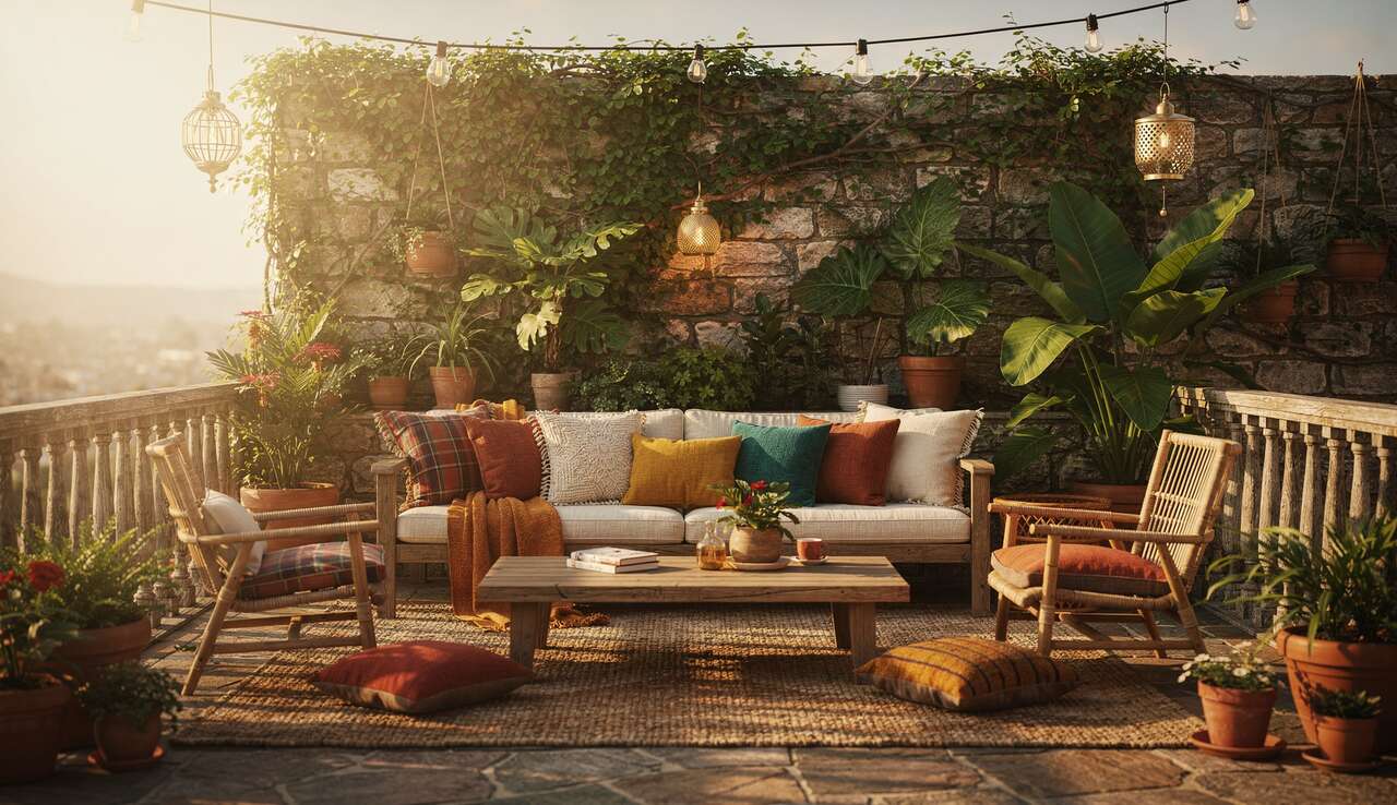 Des plantes et des mat&eacute;riaux naturels pour une terrasse authentique