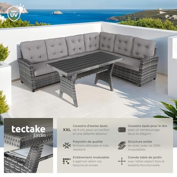 Découvrez notre test complet du TecTake salon de jardin XXL pour allier confort et style à votre espace extérieur avec ce mobilier innovant