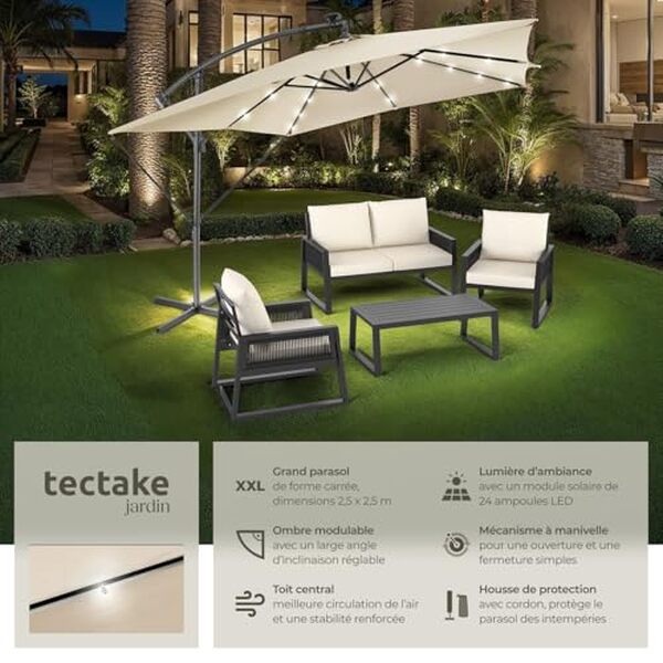 Découvrez notre test complet du parasol déporté TecTake 2, 5x2, 5m à LED solaire : performances, design, facilité d'utilisation et rapport qualité-prix analysés pour vous aider à faire le bon choix.