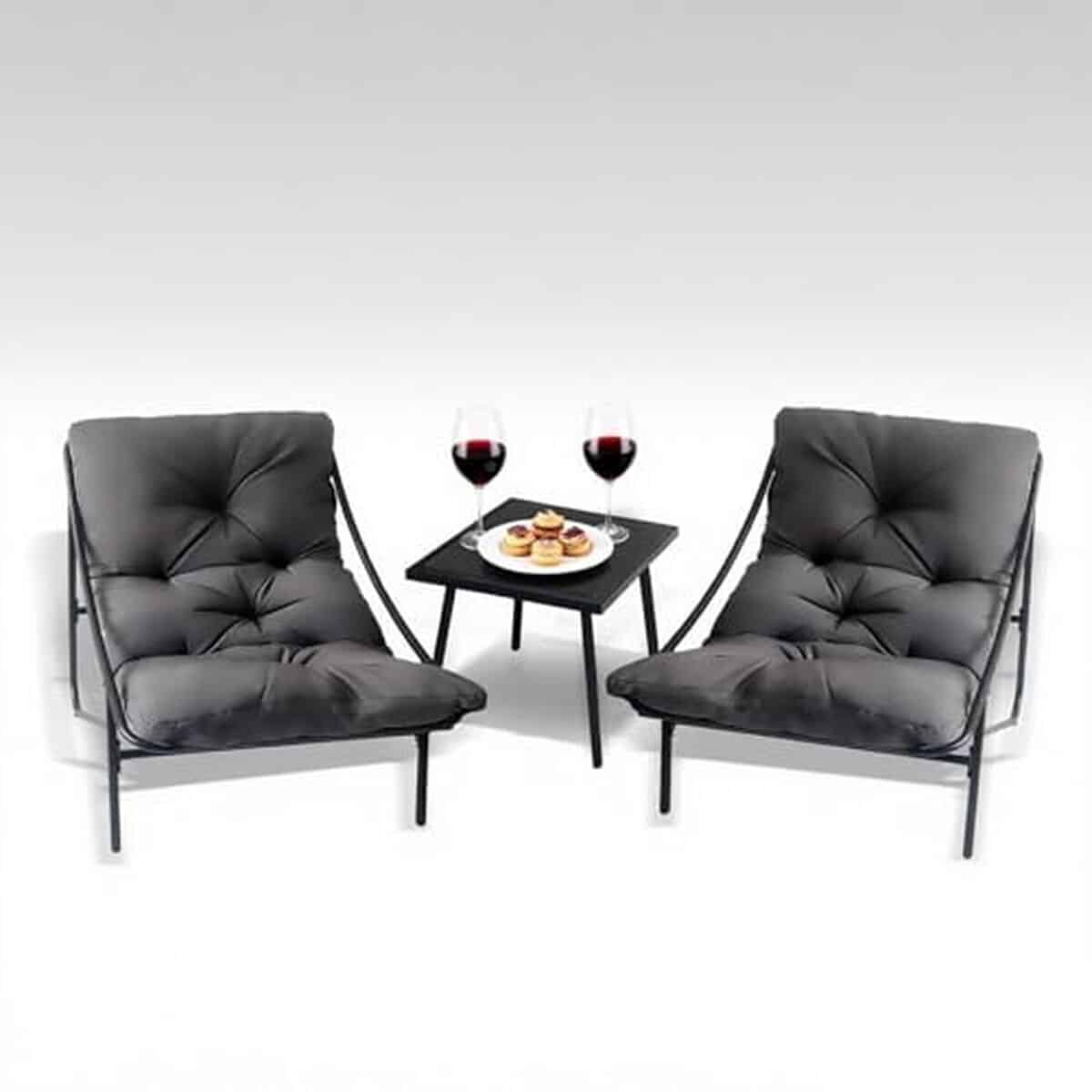 Test : ensemble salon de jardin 3 pièces avec coussins amovibles (gris)