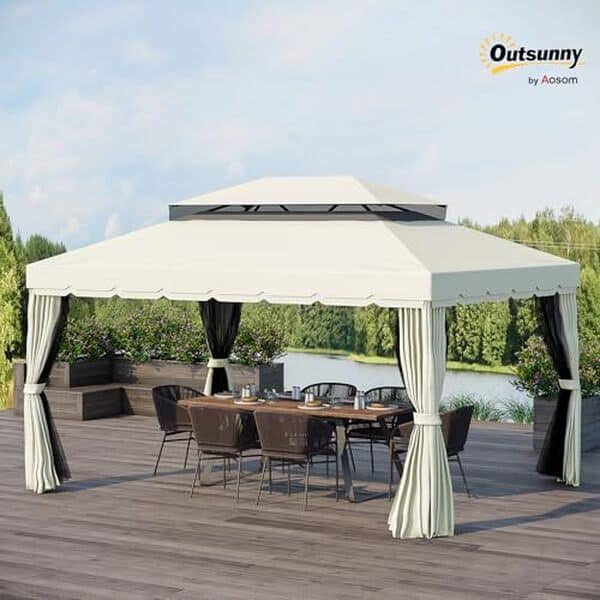 Découvrez notre test complet de la tonnelle de jardin Outsunny 4x3 m avec double toit et moustiquaires : avantages, installation et performance pour un extérieur parfait