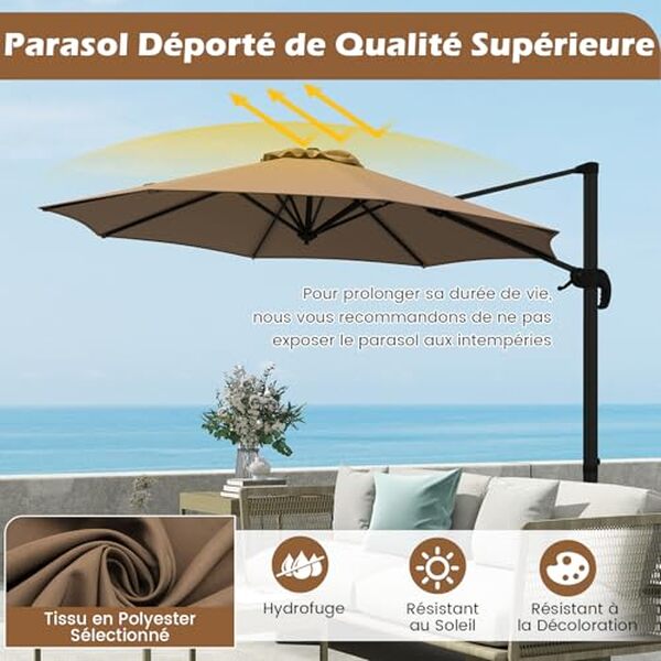 Découvrez dans notre test complet pourquoi le parasol pivotant GOPLUS 3x3M est le choix malin et élégant pour embellir votre extérieur idéalement en été.