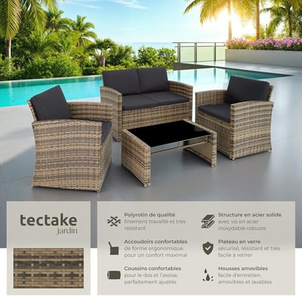 Découvrez notre test complet du salon de jardin TecTake 4 places : design, confort et durabilité pour un extérieur raffiné. Choisissez le mobilier idéal avec notre avis détaillé.