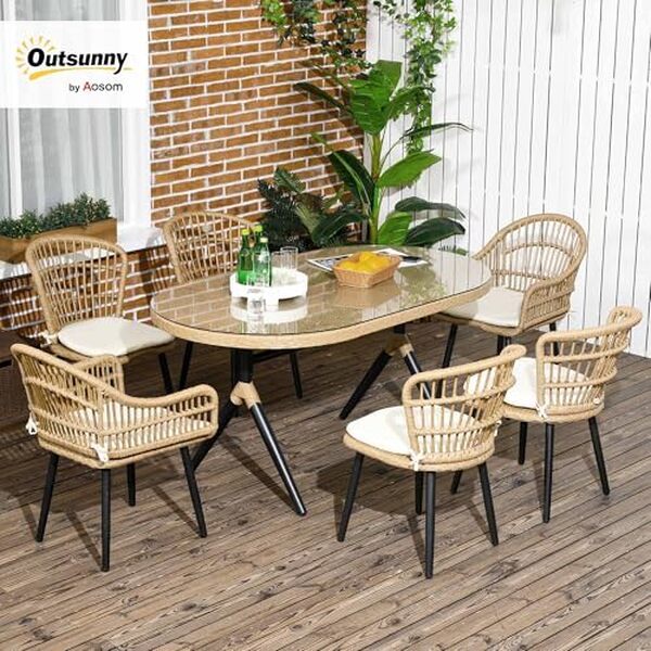 Découvrez l'ensemble de salle à manger Outsunny 6 personnes en rotin : design élégant, confortable et durable pour vos repas en extérieur. Avis et test complet. 