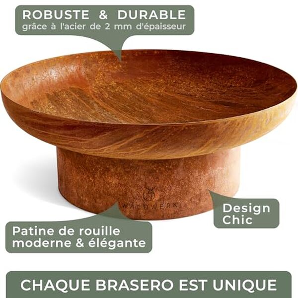 Découvrez notre test complet du brasero Waldwerk 78 cm en acier patiné. Caractéristiques, avantages et avis sur ce foyer de jardin haut de gamme. 