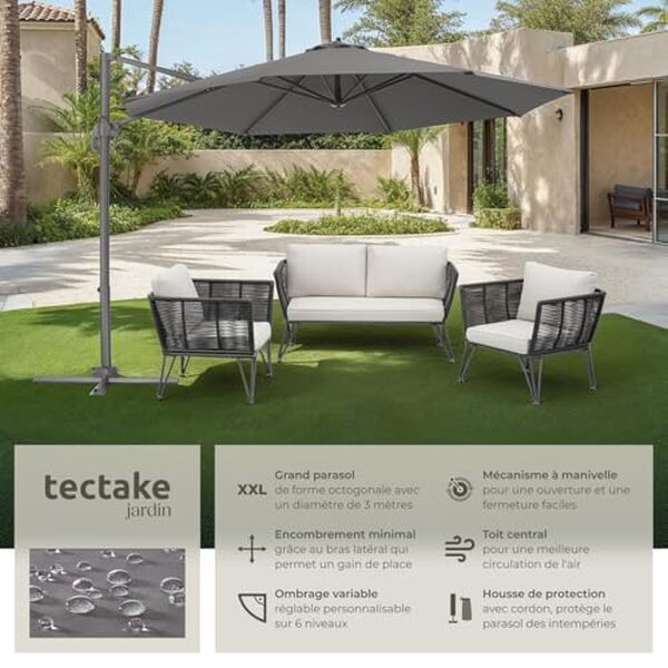 Découvrez notre test complet du parasol déporté TecTake®: design moderne, stabilité exceptionnelle et protection solaire optimale pour transformer votre espace extérieur. 