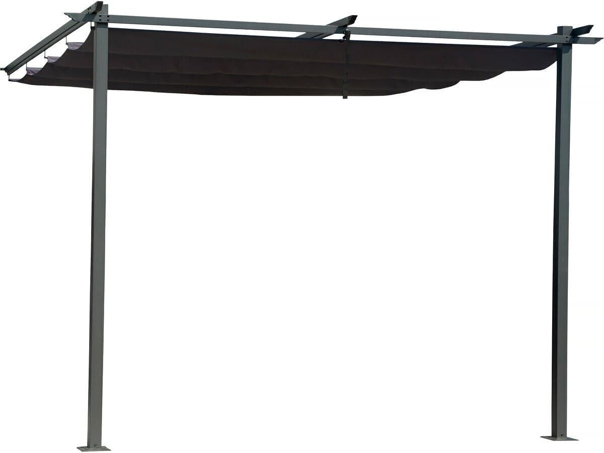 Test de la pergola adossée gris anthracite 3x3 m avec toit rétractable