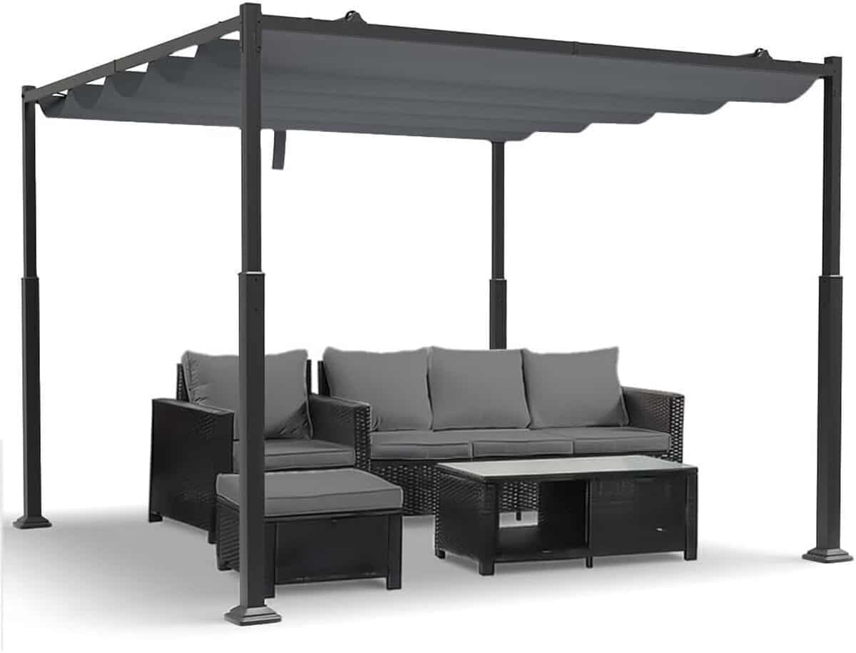 Test : pergola rétractable Vounot 3x3m en métal gris foncé